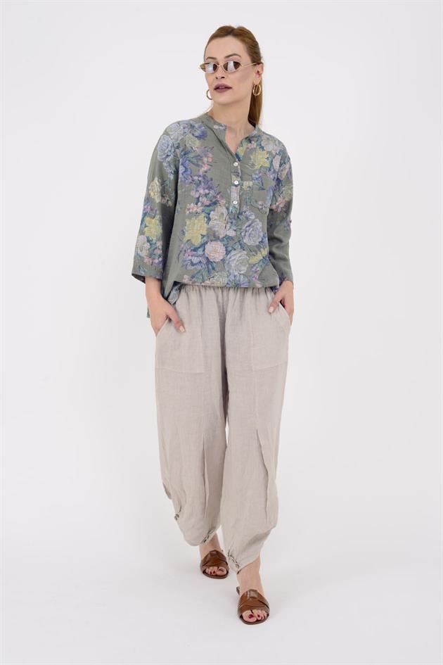 15455F-6 ÇİÇEK DESENLİ CEP DETAYLI GÖMLEK