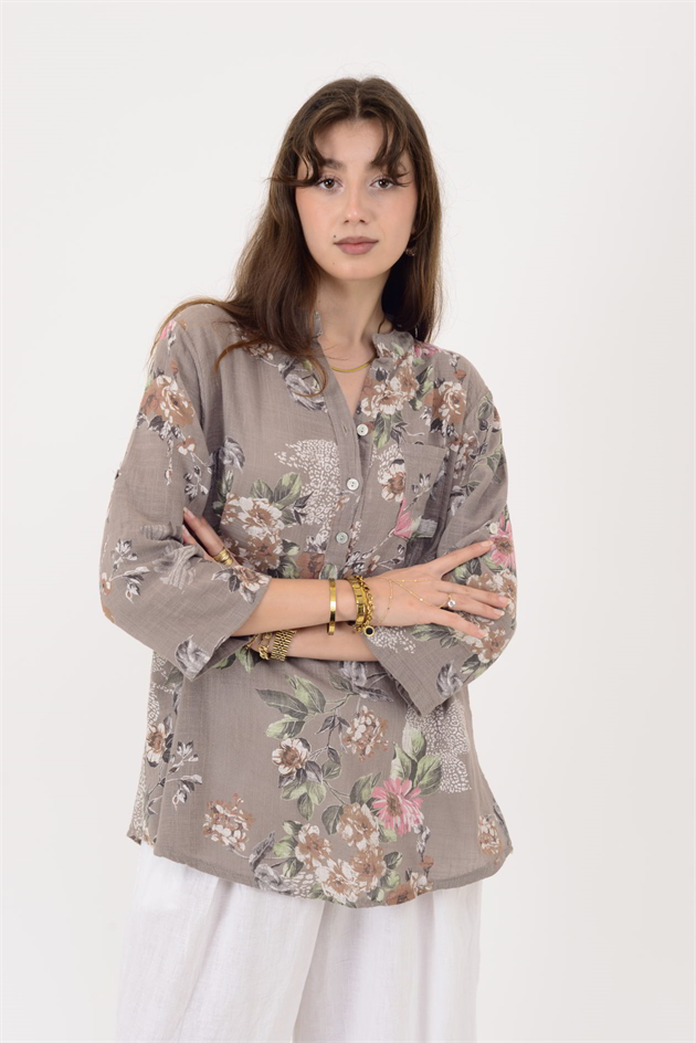 15455F-63 ÇİÇEK DESEN GÖMLEK