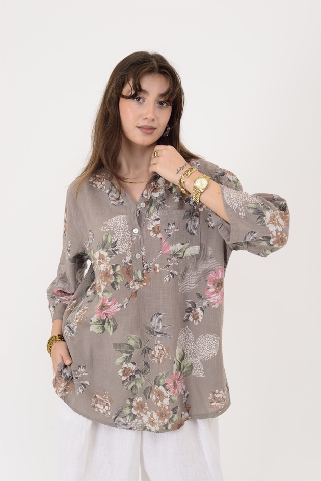 15455F-63 ÇİÇEK DESEN GÖMLEK