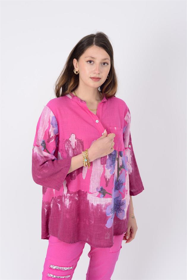 15455F-68 SPLASH ÇİÇEK DESEN GÖMLEK