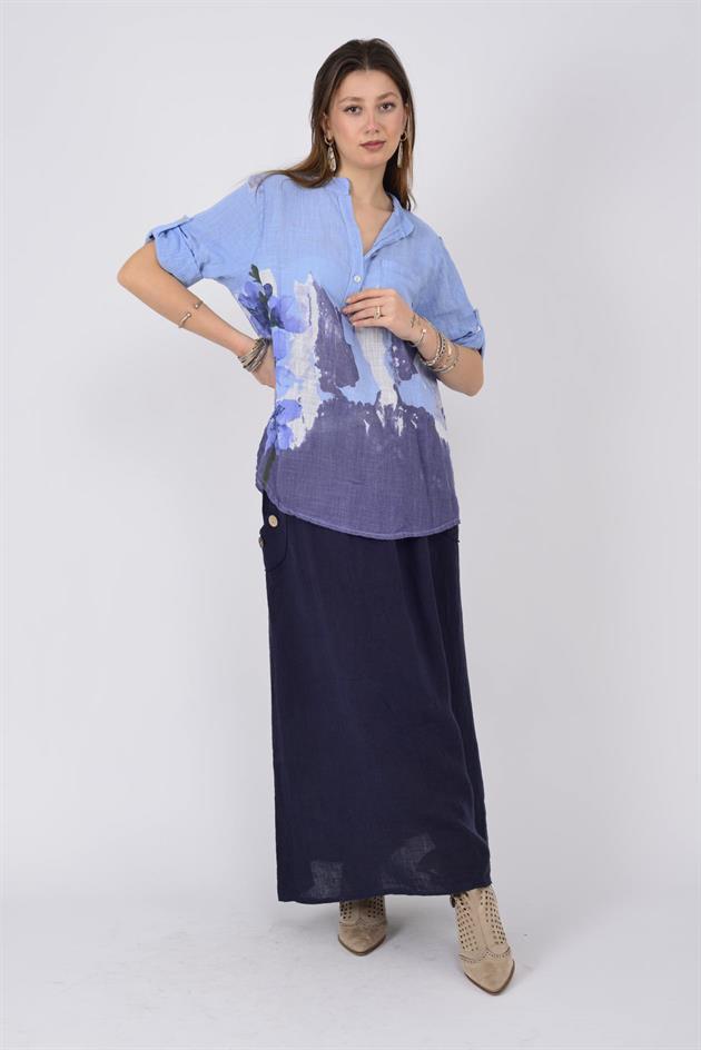 15455F-68 SPLASH ÇİÇEK DESEN GÖMLEK