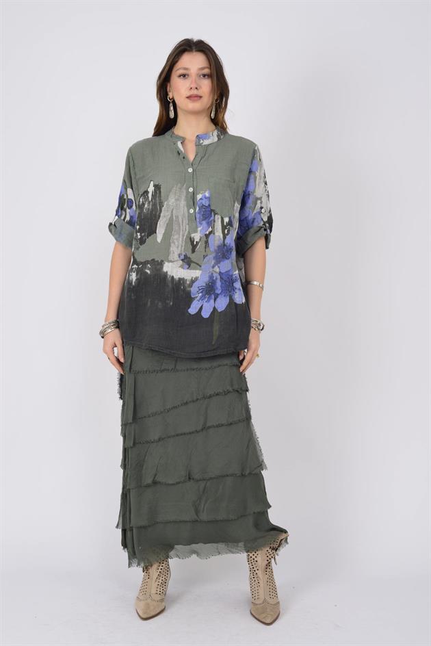 15455F-68 SPLASH ÇİÇEK DESEN GÖMLEK