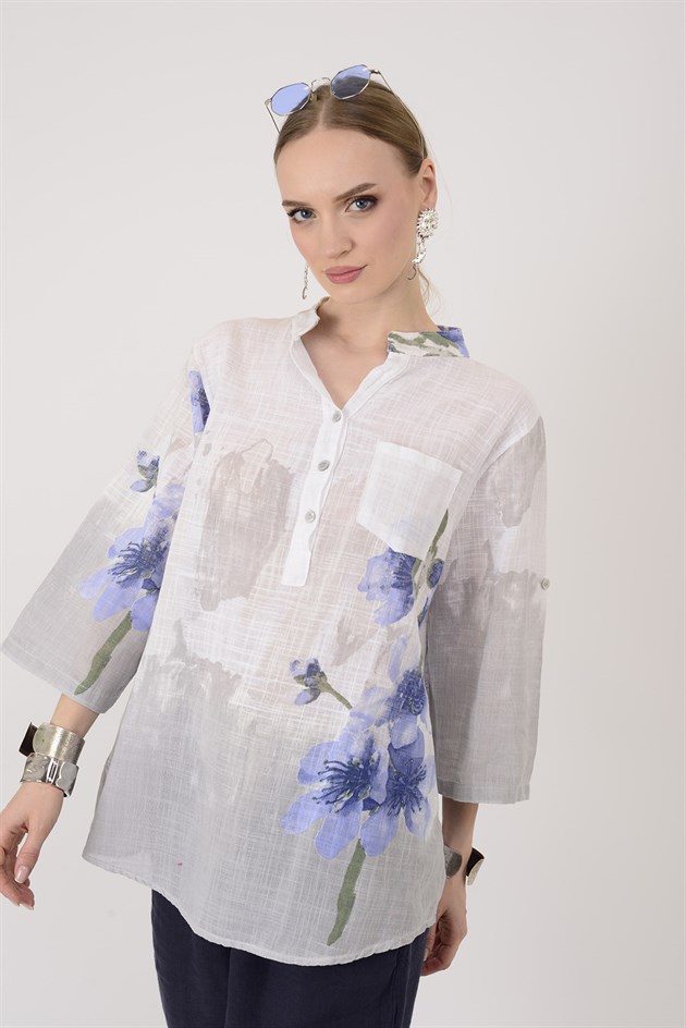 15455F-68 SPLASH ÇİÇEK DESEN GÖMLEK