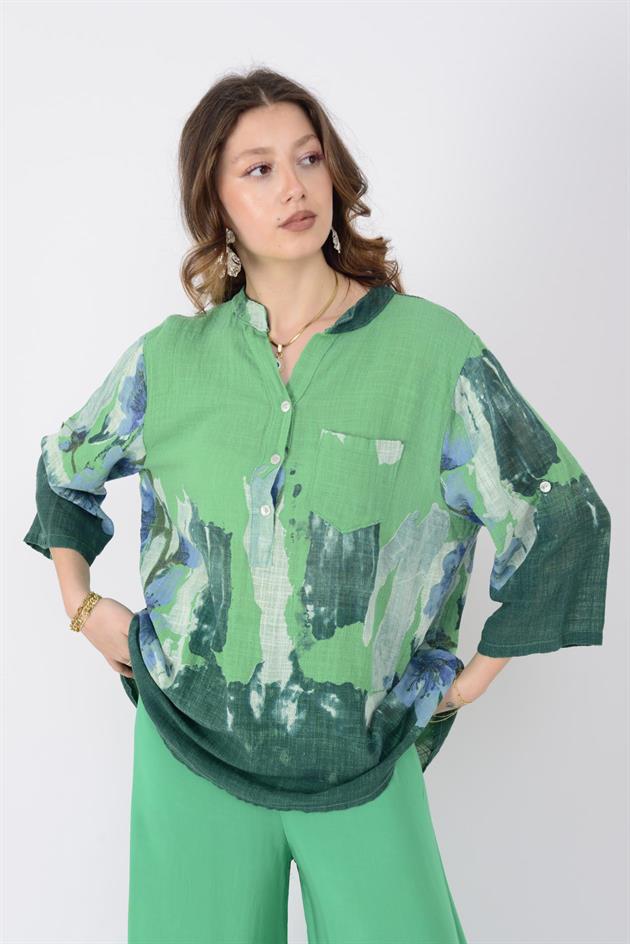 15455F-68 SPLASH ÇİÇEK DESEN GÖMLEK