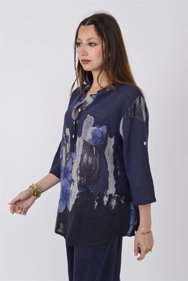 15455F-68 SPLASH ÇİÇEK DESEN GÖMLEK