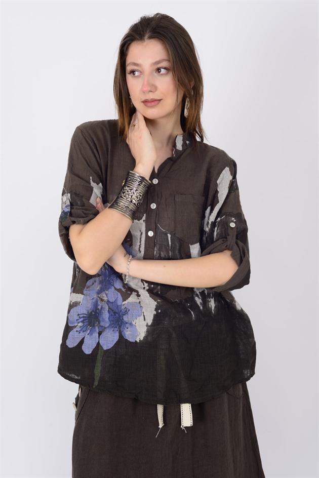 15455F-68 SPLASH ÇİÇEK DESEN GÖMLEK