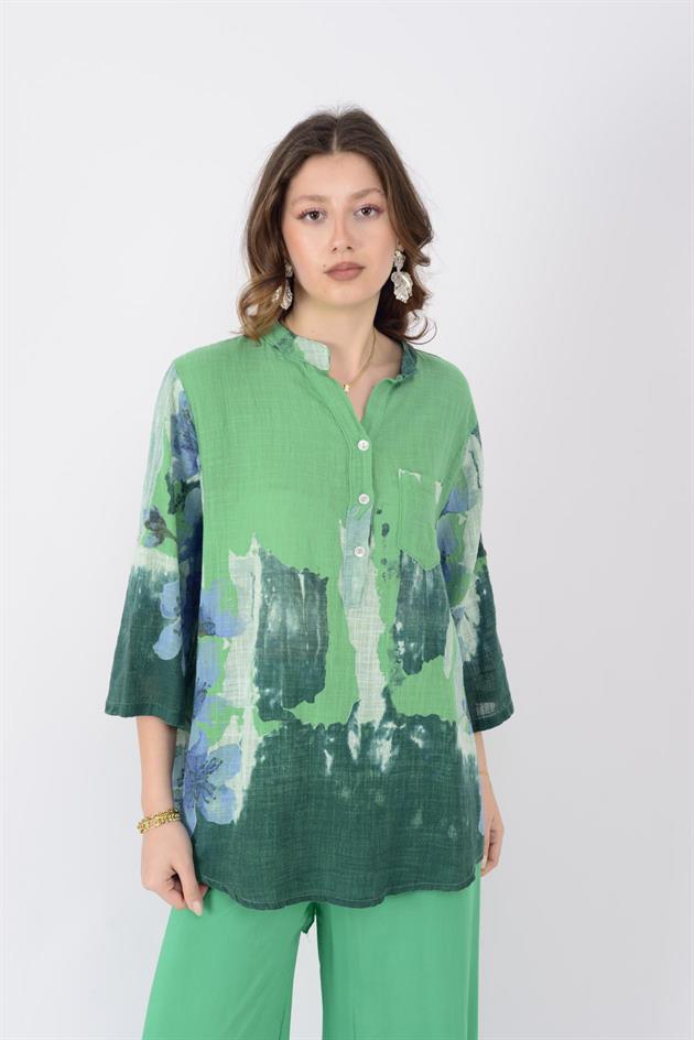 15455F-68 SPLASH ÇİÇEK DESEN GÖMLEK