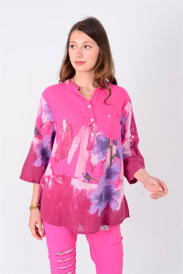 15455F-68 SPLASH ÇİÇEK DESEN GÖMLEK