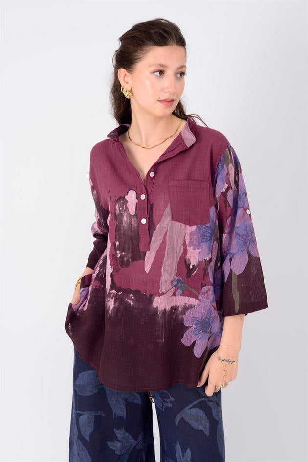 15455F-68 SPLASH ÇİÇEK DESEN GÖMLEK