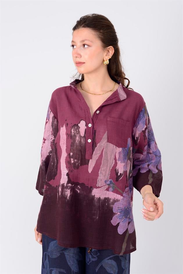 15455F-68 SPLASH ÇİÇEK DESEN GÖMLEK