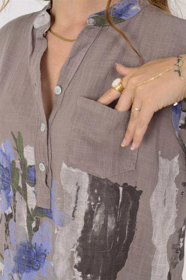 15455F-68 SPLASH ÇİÇEK DESEN GÖMLEK