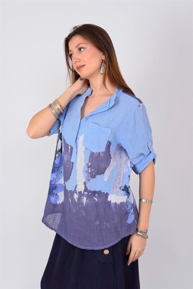 15455F-68 SPLASH ÇİÇEK DESEN GÖMLEK