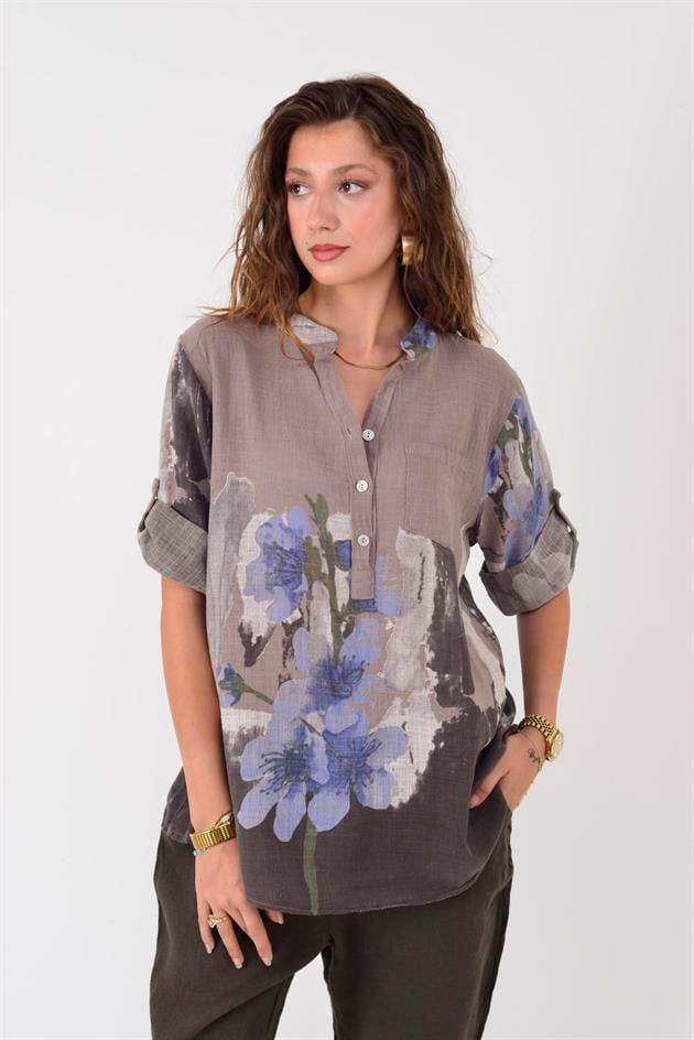 15455F-68 SPLASH ÇİÇEK DESEN GÖMLEK