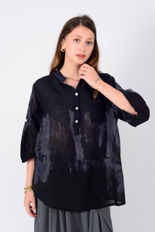 15455F-68 SPLASH ÇİÇEK DESEN GÖMLEK