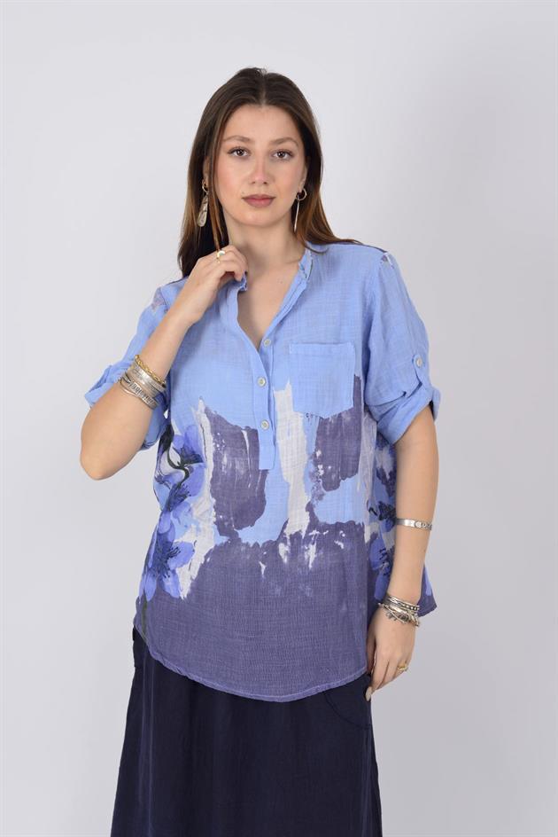 15455F-68 SPLASH ÇİÇEK DESEN GÖMLEK