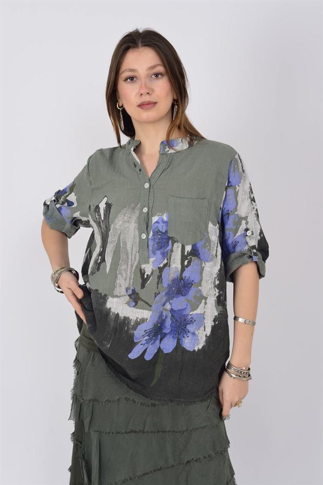 15455F-68 SPLASH ÇİÇEK DESEN GÖMLEK