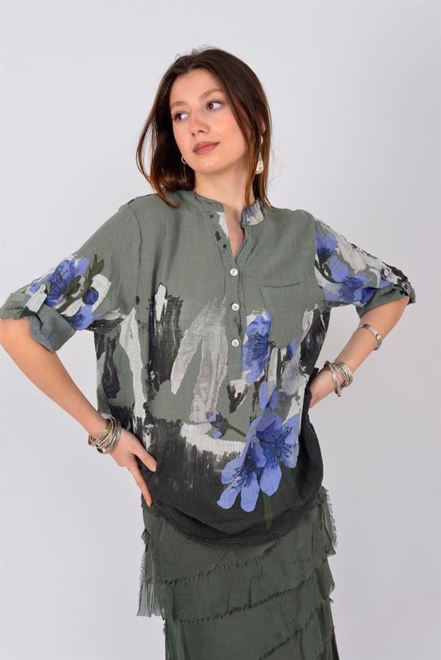 15455F-68 SPLASH ÇİÇEK DESEN GÖMLEK