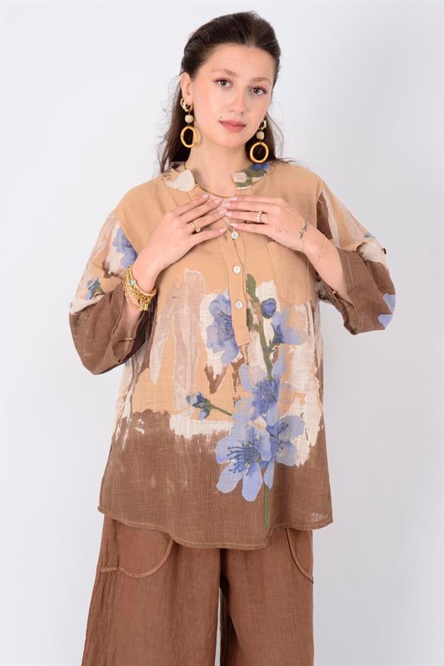 15455F-68 SPLASH ÇİÇEK DESEN GÖMLEK