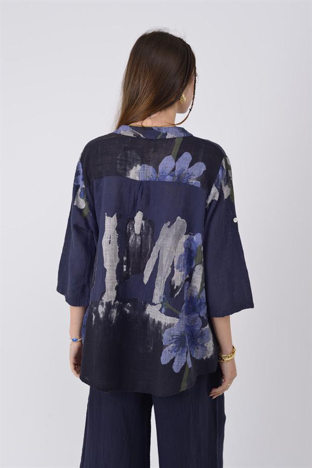 15455F-68 SPLASH ÇİÇEK DESEN GÖMLEK