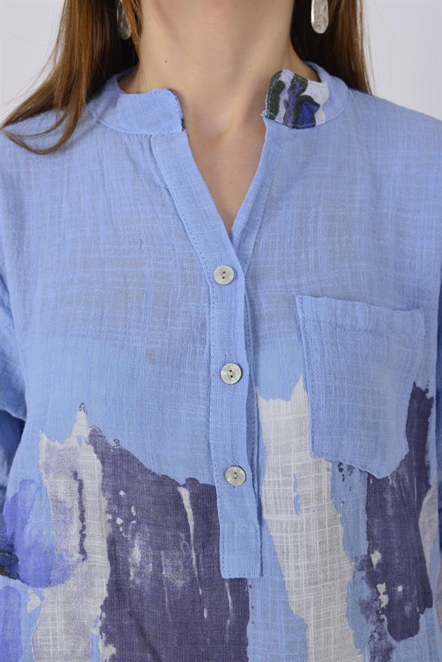 15455F-68 SPLASH ÇİÇEK DESEN GÖMLEK