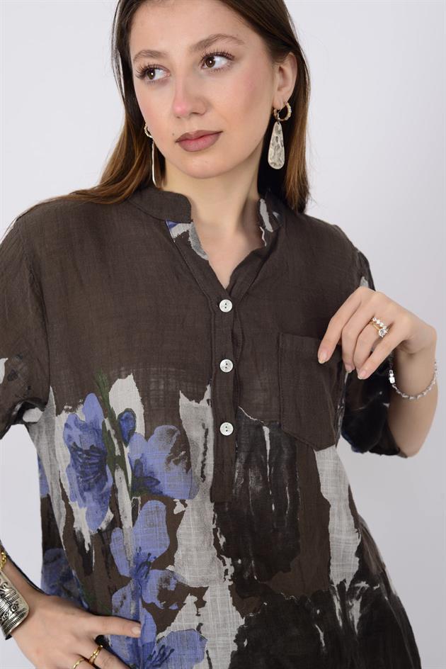 15455F-68 SPLASH ÇİÇEK DESEN GÖMLEK