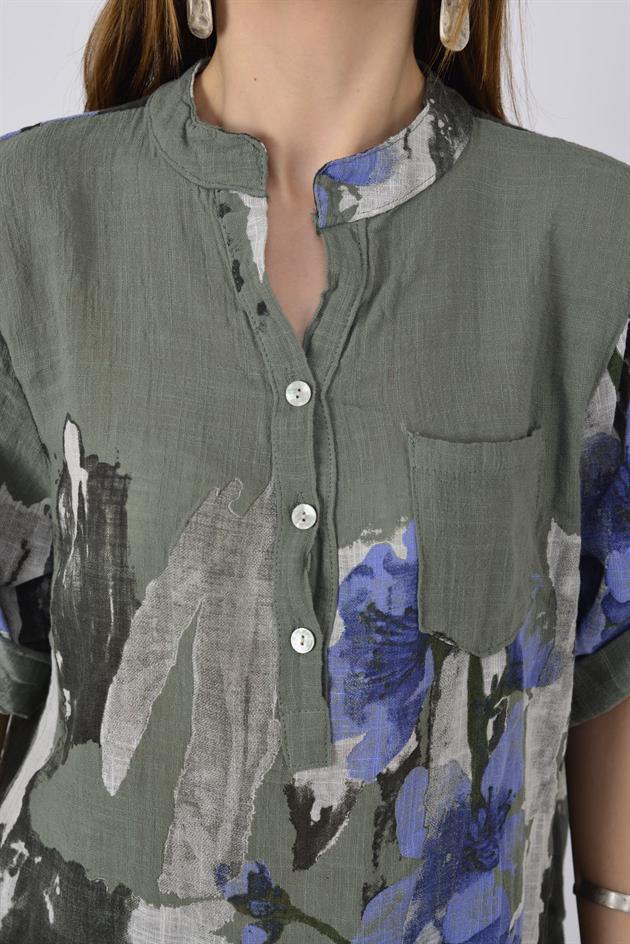 15455F-68 SPLASH ÇİÇEK DESEN GÖMLEK