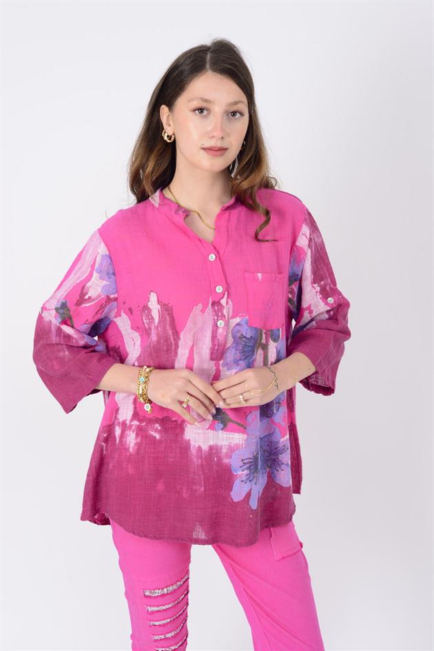 15455F-68 SPLASH ÇİÇEK DESEN GÖMLEK