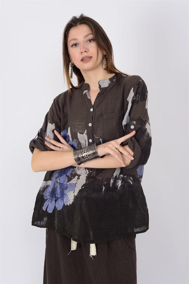 15455F-68 SPLASH ÇİÇEK DESEN GÖMLEK