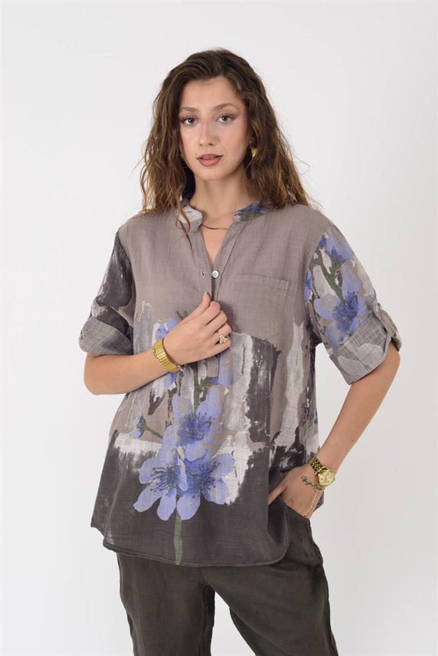 15455F-68 SPLASH ÇİÇEK DESEN GÖMLEK