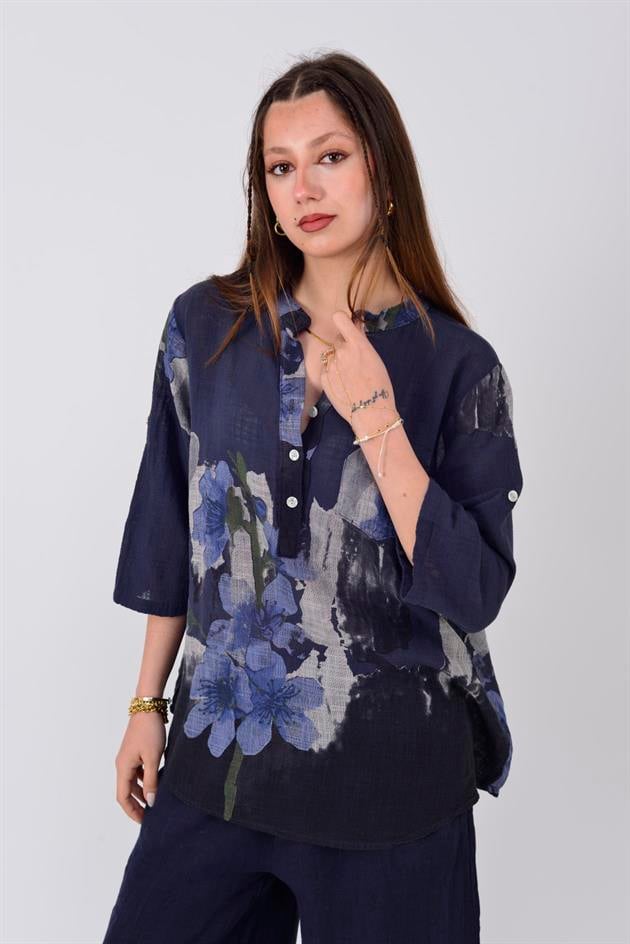 15455F-68 SPLASH ÇİÇEK DESEN GÖMLEK