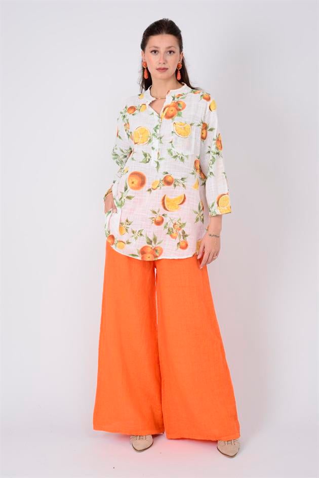 15455F-84 PORTAKAL DESEN GÖMLEK