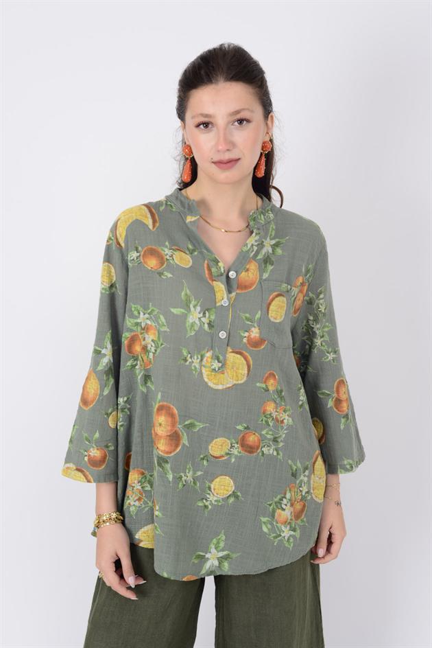 15455F-84 PORTAKAL DESEN GÖMLEK