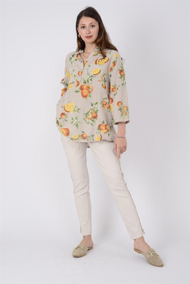 15455F-84 PORTAKAL DESEN GÖMLEK