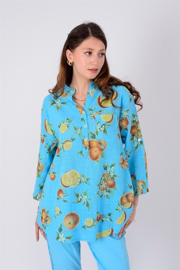 15455F-84 PORTAKAL DESEN GÖMLEK