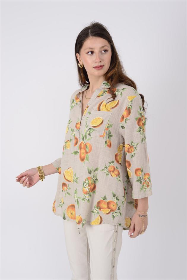 15455F-84 PORTAKAL DESEN GÖMLEK