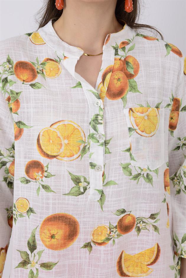 15455F-84 PORTAKAL DESEN GÖMLEK