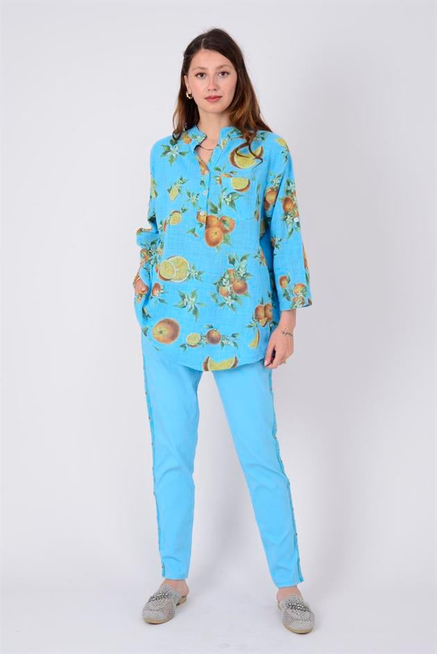 15455F-84 PORTAKAL DESEN GÖMLEK