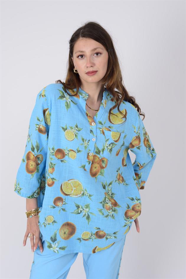 15455F-84 PORTAKAL DESEN GÖMLEK