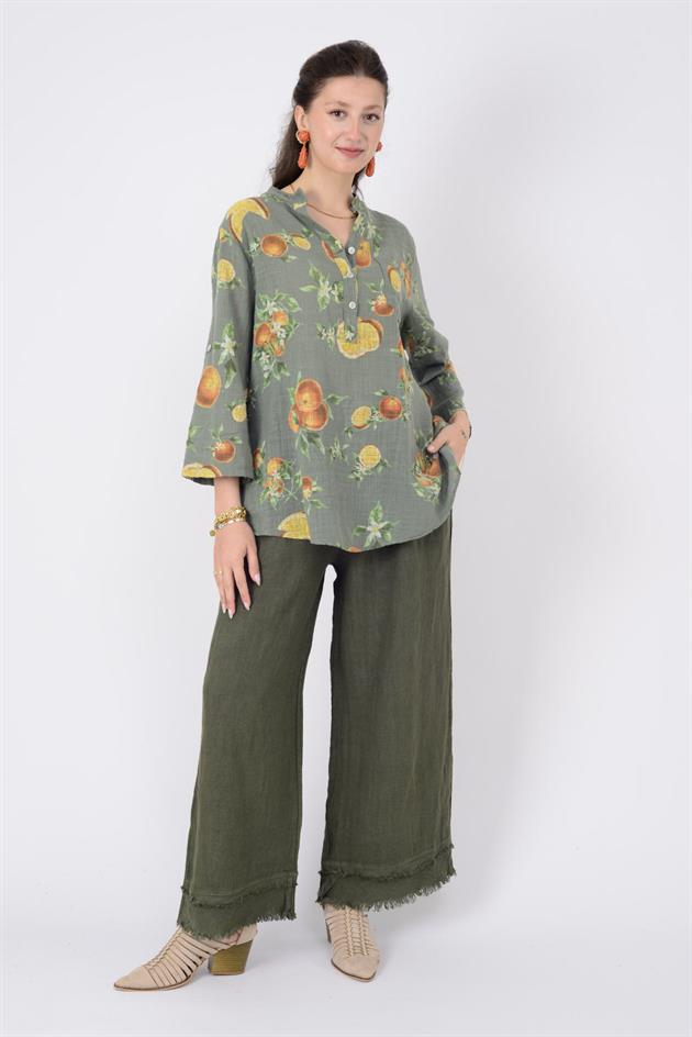 15455F-84 PORTAKAL DESEN GÖMLEK