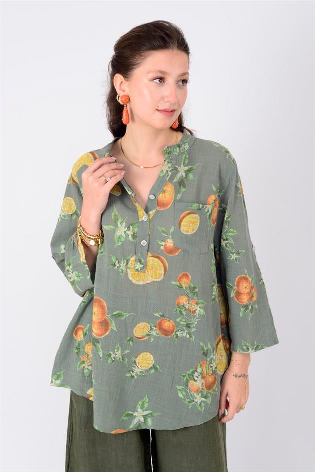 15455F-84 PORTAKAL DESEN GÖMLEK