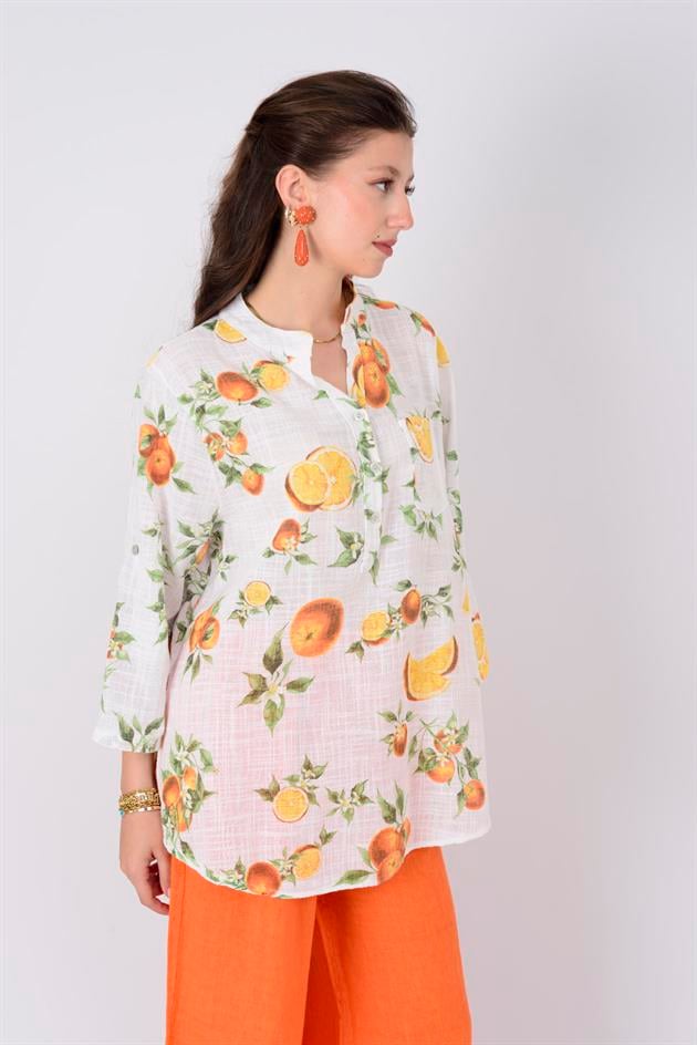 15455F-84 PORTAKAL DESEN GÖMLEK