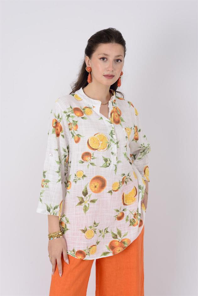 15455F-84 PORTAKAL DESEN GÖMLEK