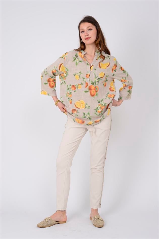 15455F-84 PORTAKAL DESEN GÖMLEK