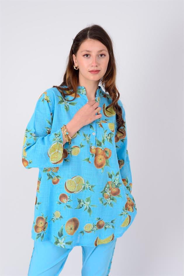 15455F-84 PORTAKAL DESEN GÖMLEK