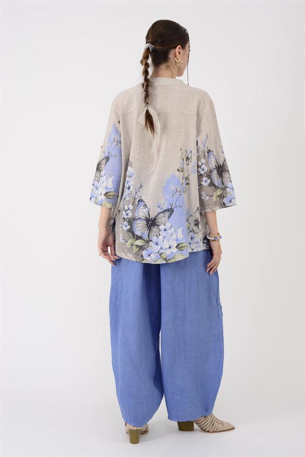 15455F-87 BUTTERFLY ÇİÇEK DESEN GÖMLEK