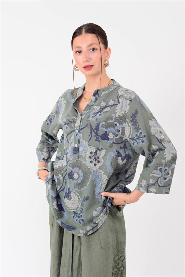 15455F-88 OTANTİK DESEN ÜÇ DÜĞMELİ GÖMLEK