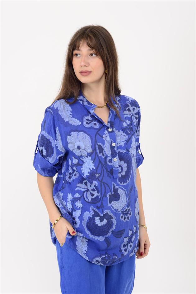 15455F-88 OTANTİK DESEN ÜÇ DÜĞMELİ GÖMLEK