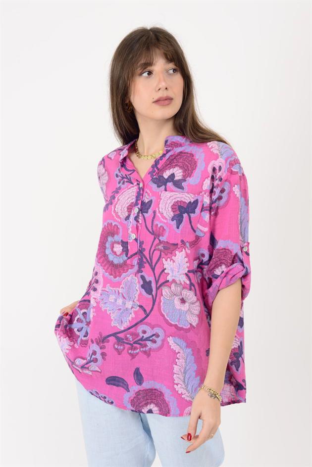 15455F-88 OTANTİK DESEN ÜÇ DÜĞMELİ GÖMLEK