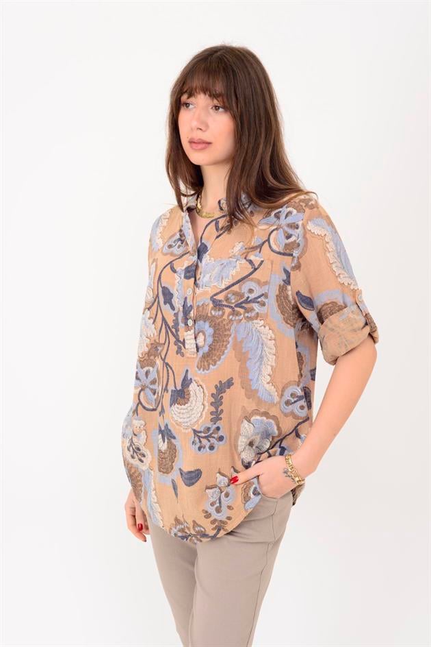 15455F-88 OTANTİK DESEN ÜÇ DÜĞMELİ GÖMLEK