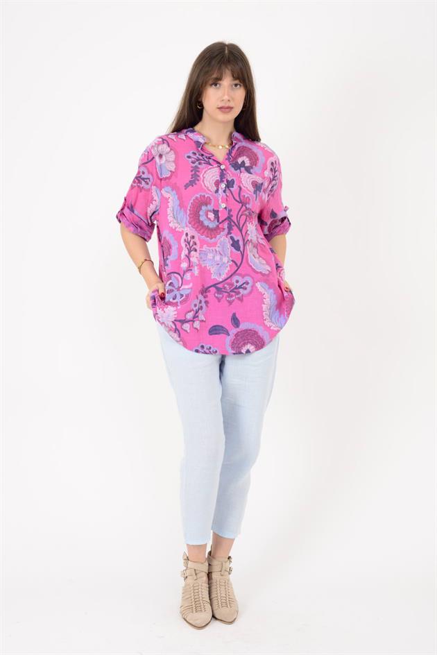 15455F-88 OTANTİK DESEN ÜÇ DÜĞMELİ GÖMLEK